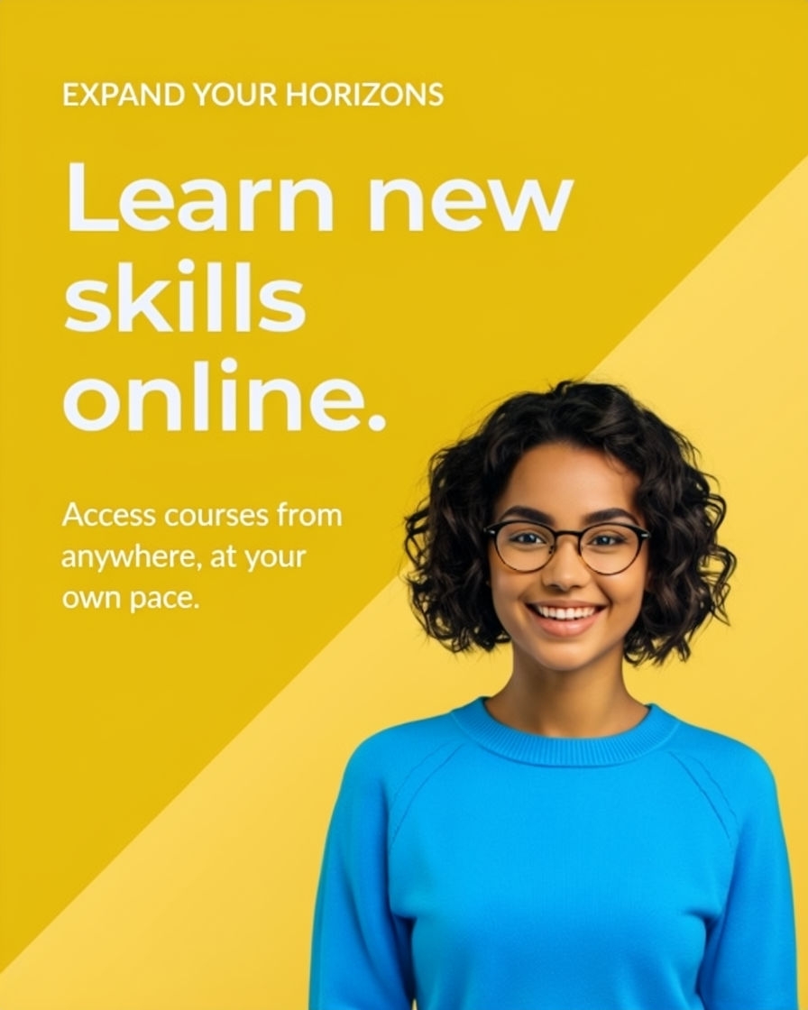 Cheerful Online Learning Promotion with Young Woman Ad