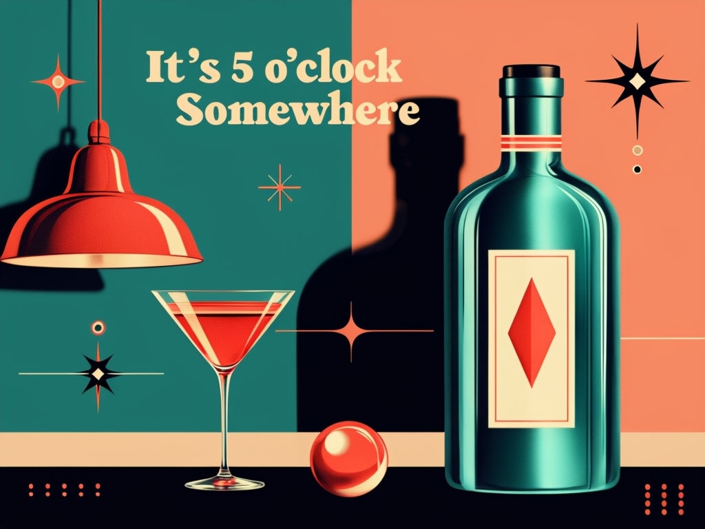 It's 5 O'Clock Somewhere Modernist Cocktail Illustration Poster