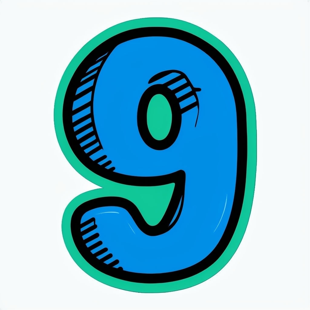 Bold Electric Blue Number 9 Cartoon Illustration Mug