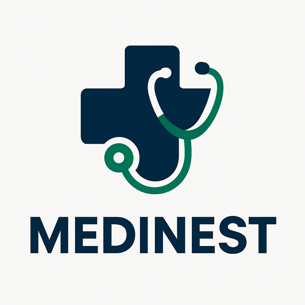 Minimalist Navy Blue Cross and Stethoscope Medical Logo