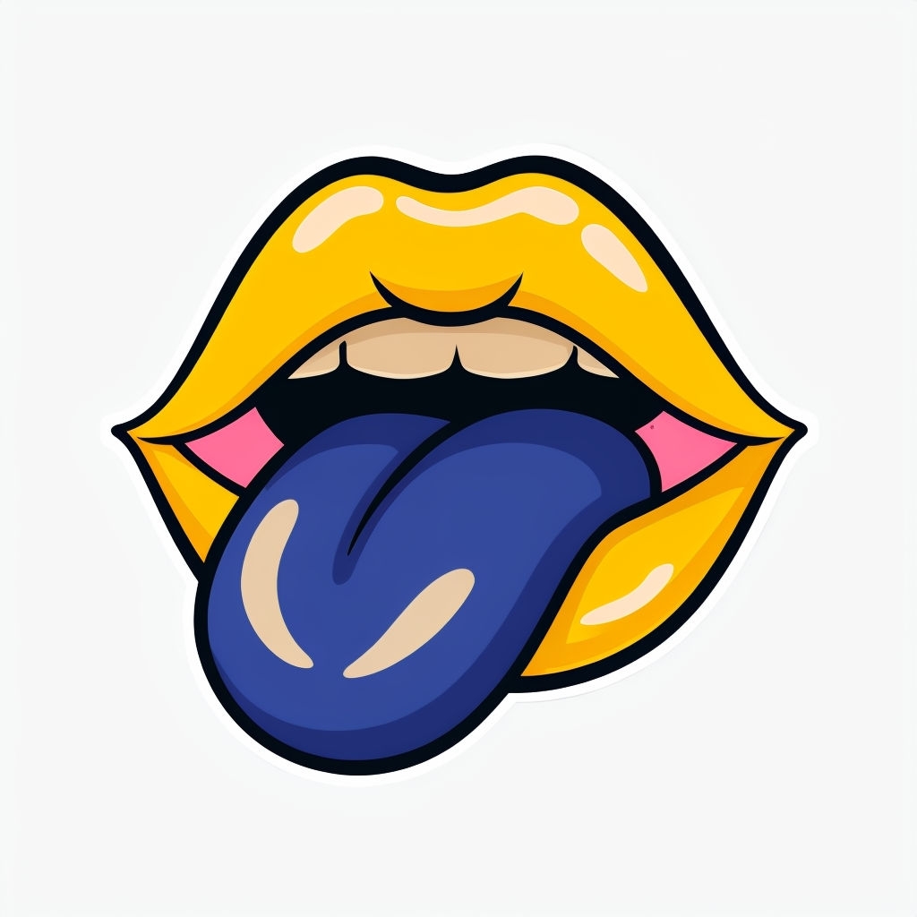 Vibrant Cartoon Yellow Lips with Blue Tongue Sticker