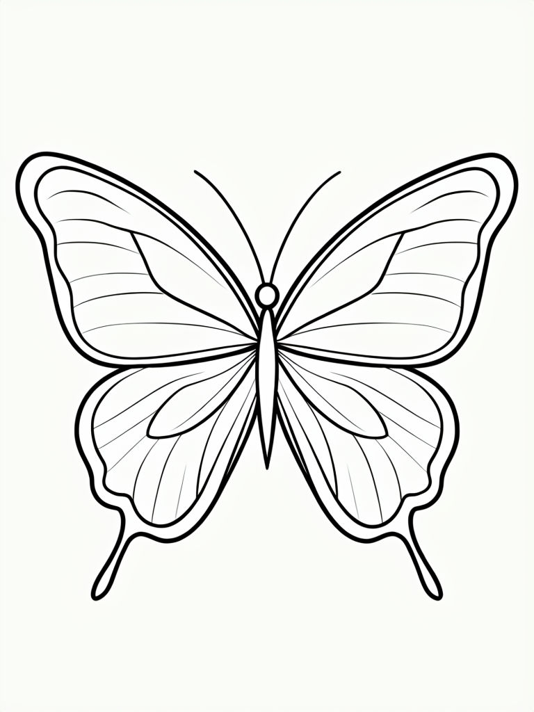 Minimalist Line Drawing of Elegant Butterfly Illustration Coloring Book Pages