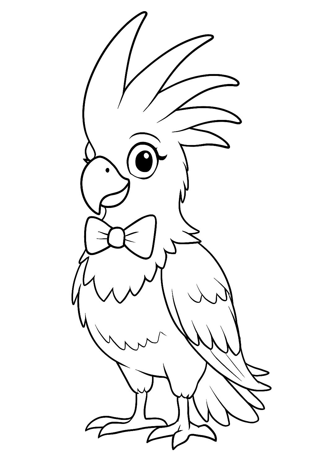 Whimsical Cartoon Cockatoo with Bow Tie Coloring Page