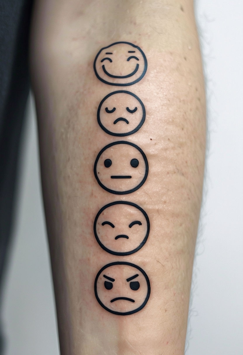Minimalist Emoji Faces Tattoo Art on Forearm Photography Art
