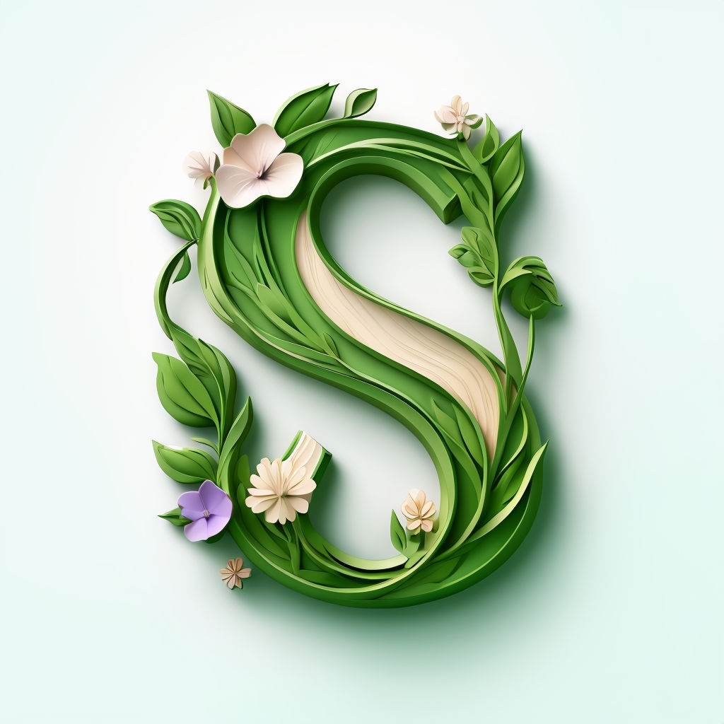 Elegant 3D Botanical "S" Monogram with Nature Elements Art