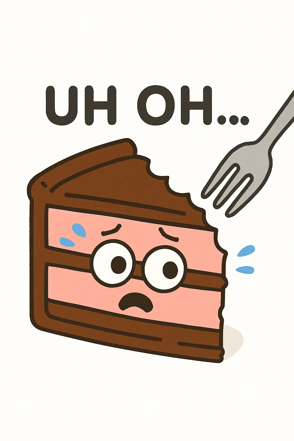 Distressed Cartoon Cake with Fork and 'Uh Oh' Expression T-shirt