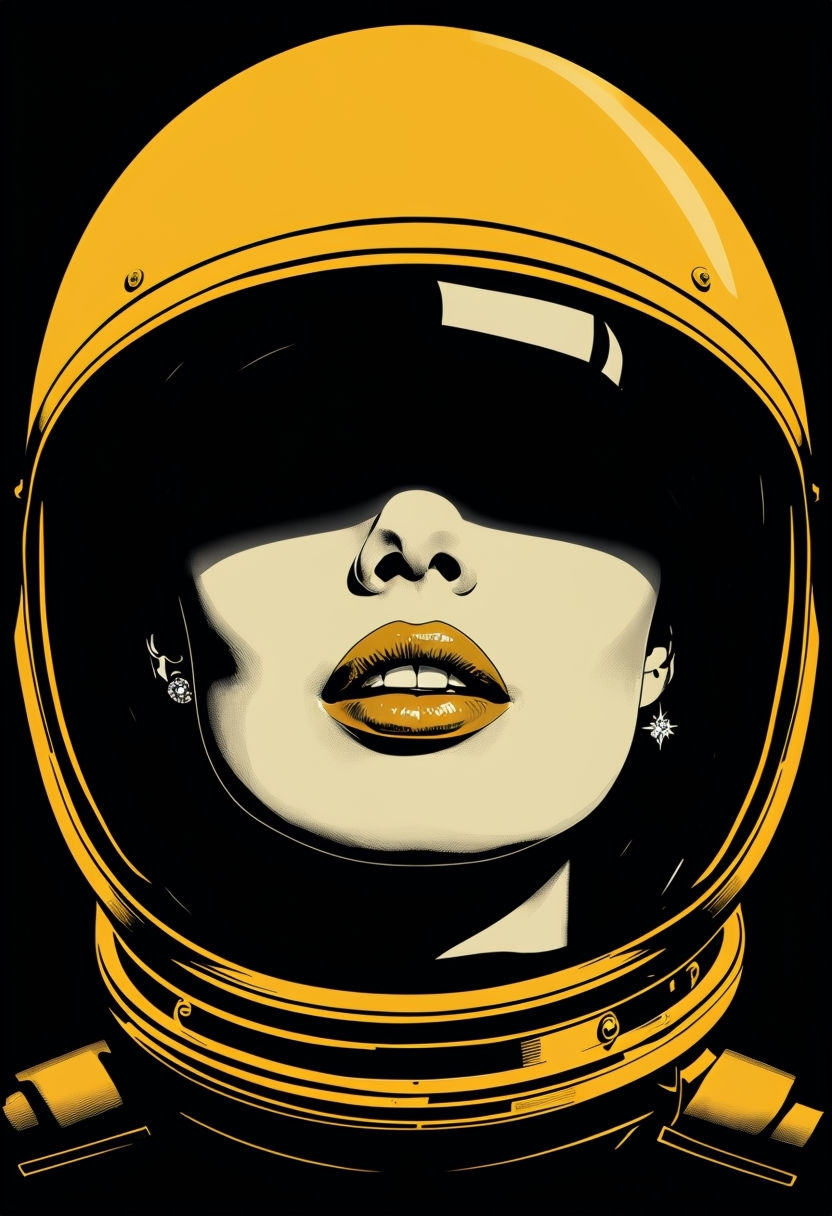 Minimalist Astronaut Helmet Woman Illustration Art