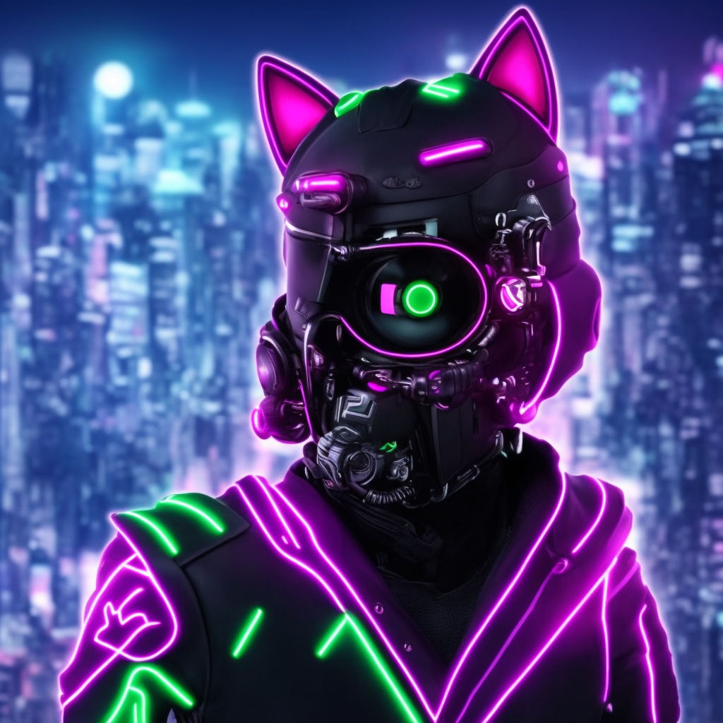 Generate a cyberpunkstyle image of an anthropomorphic cat c... by Cait