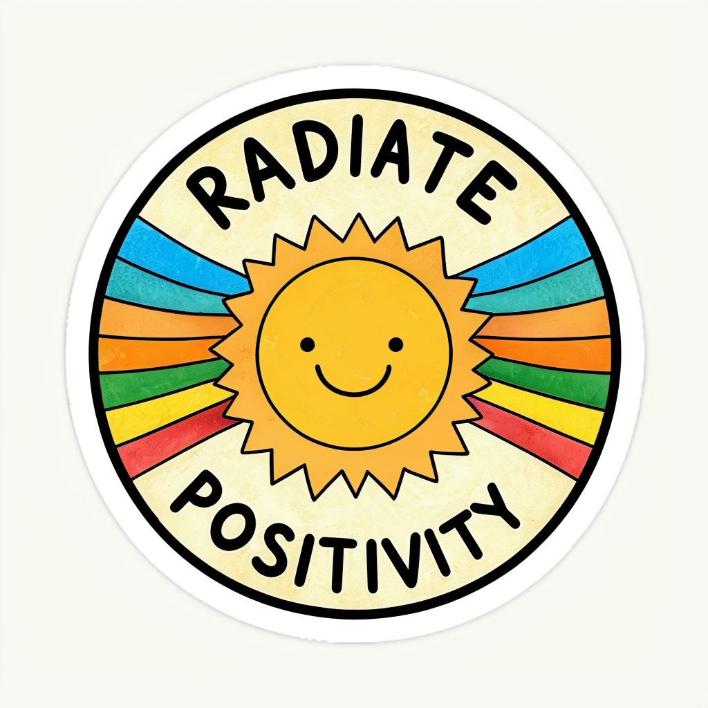 Cheerful Cartoon Sun and Rainbow Motivational Sticker