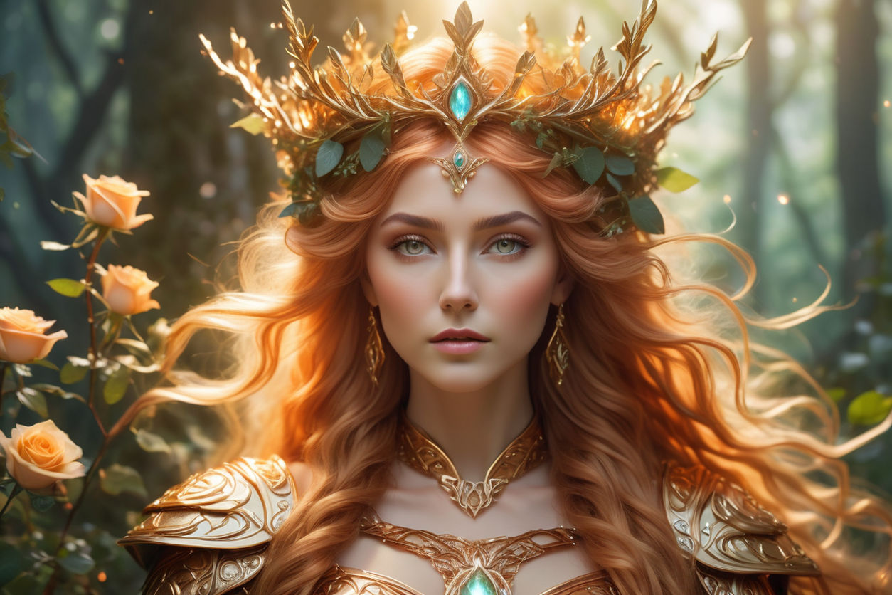 Ultra detailed druid goddess with a crown made out of pure l... by ...