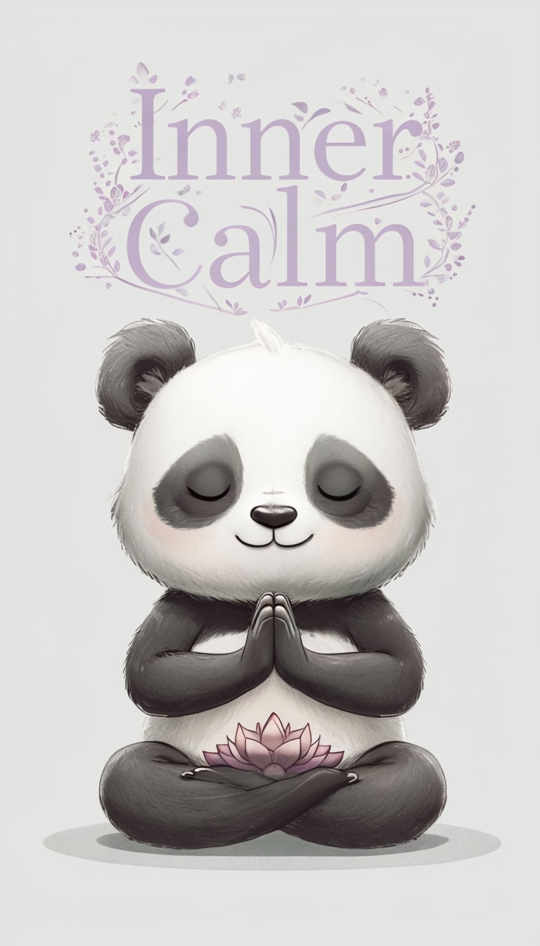 Cute Panda Yoga Pose Illustration with Inner Calm Text Poster