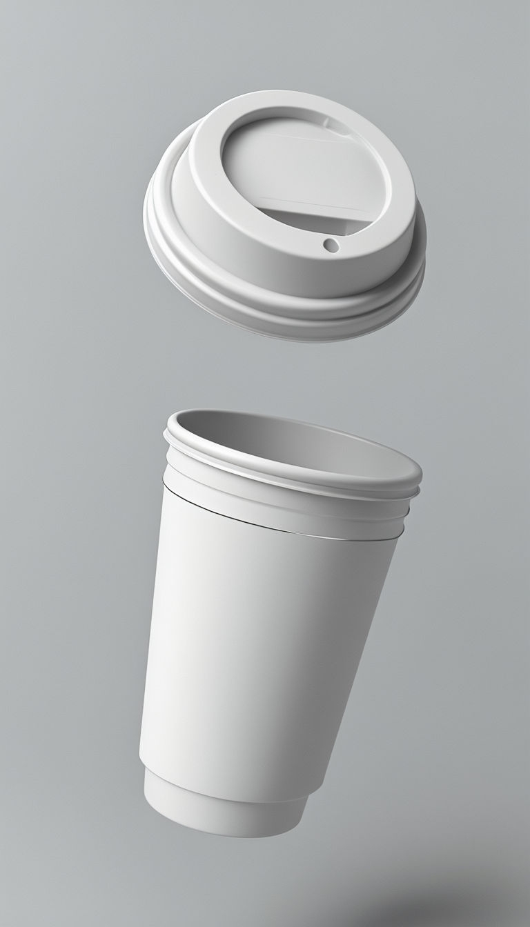 Minimalistic 3D White Disposable Cup and Lid Mockup