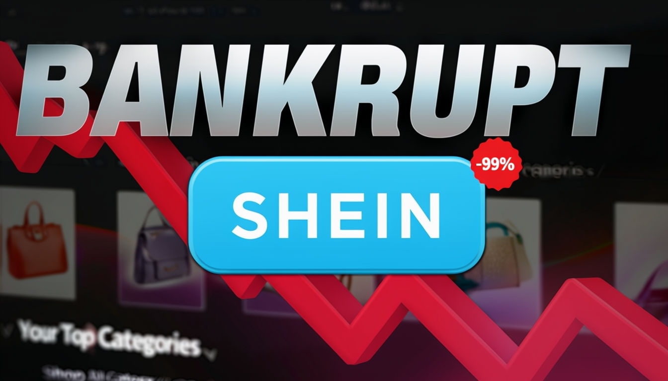 Sky Blue SHEIN Bankrupt Button with Red Line Graph Social Media Post