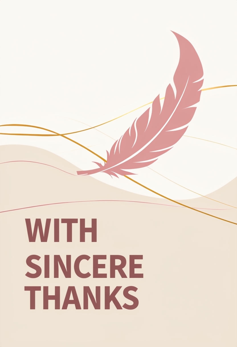 Elegant Thank You Card Design with Feather and Abstract Lines Artwork