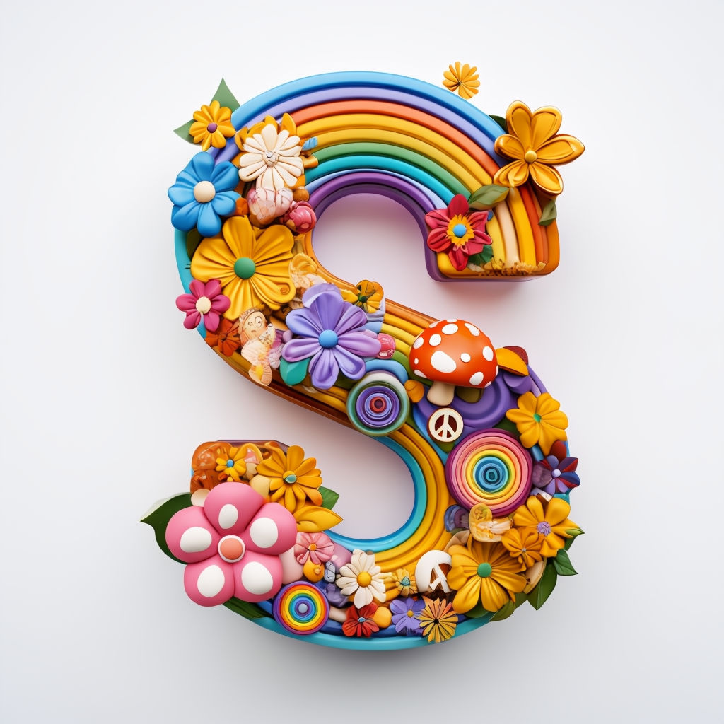 Colorful 3D Letter S  70s Monogram