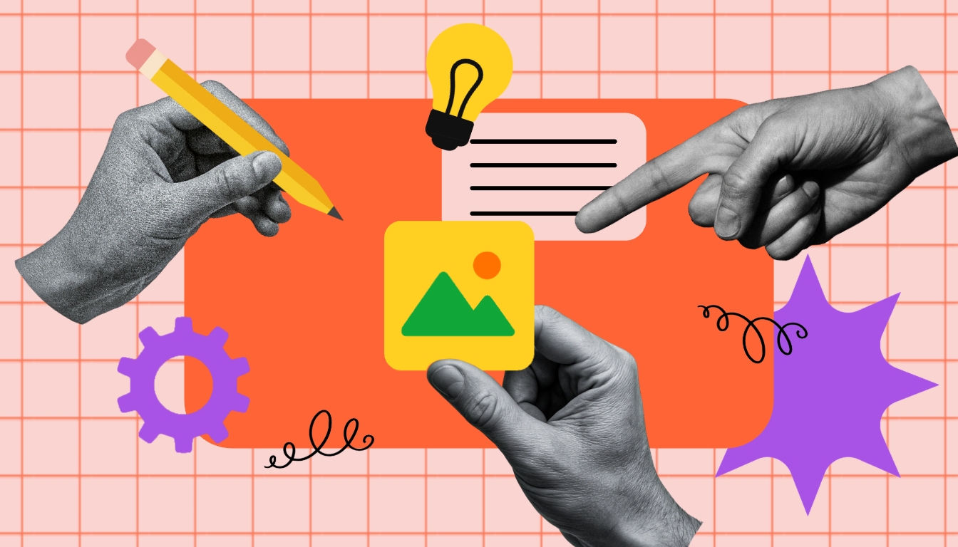 Modern Abstract Hands Interacting with Colorful Icons Banner