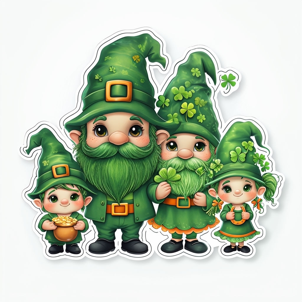 Charming Cartoon Gnome Family Illustration Sticker