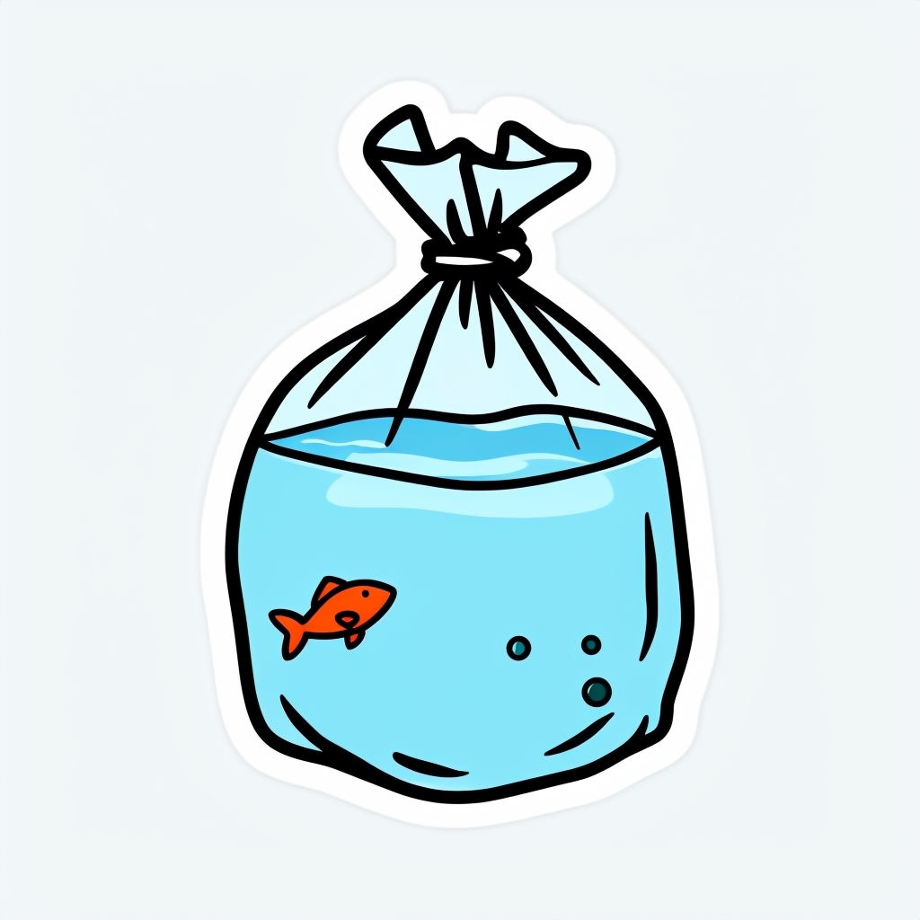 Playful Minimalist Water-Filled Plastic Bag Illustration Sticker