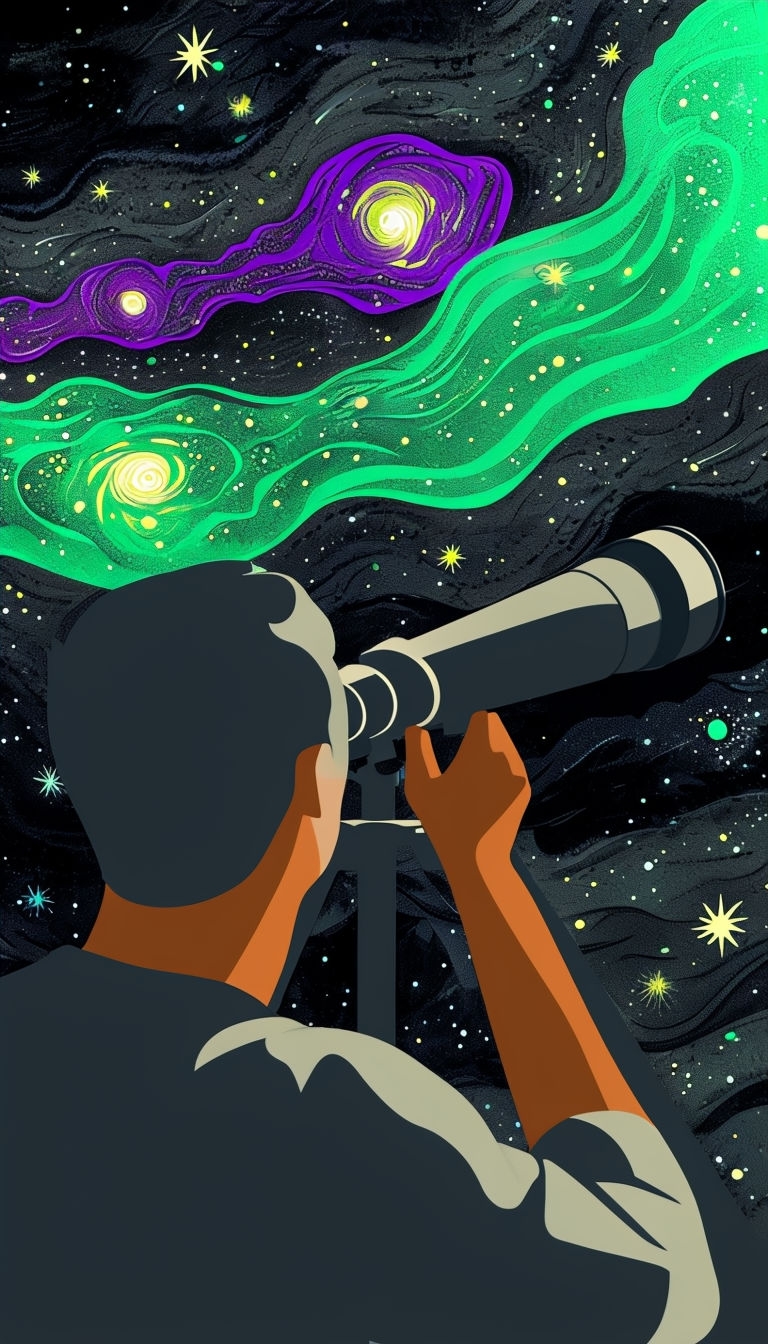 Cosmic Exploration with Telescope and Vibrant Galaxies Mobile Wallpaper