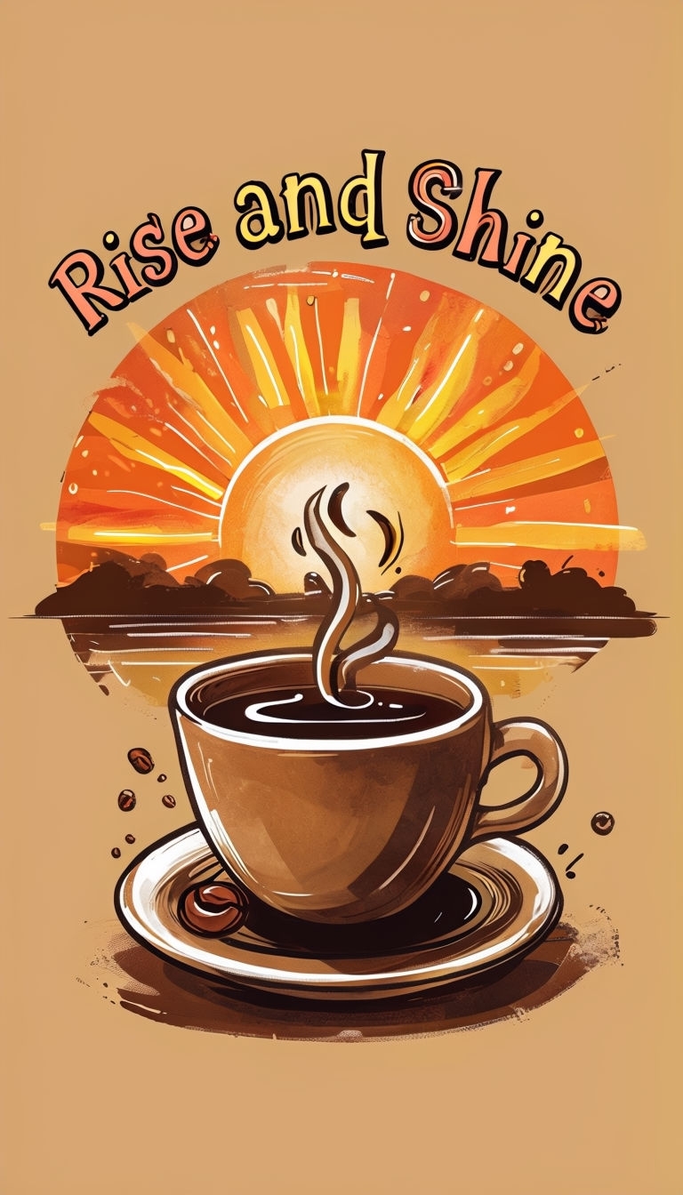 Rise and Shine Coffee Cup Illustration for T-shirt