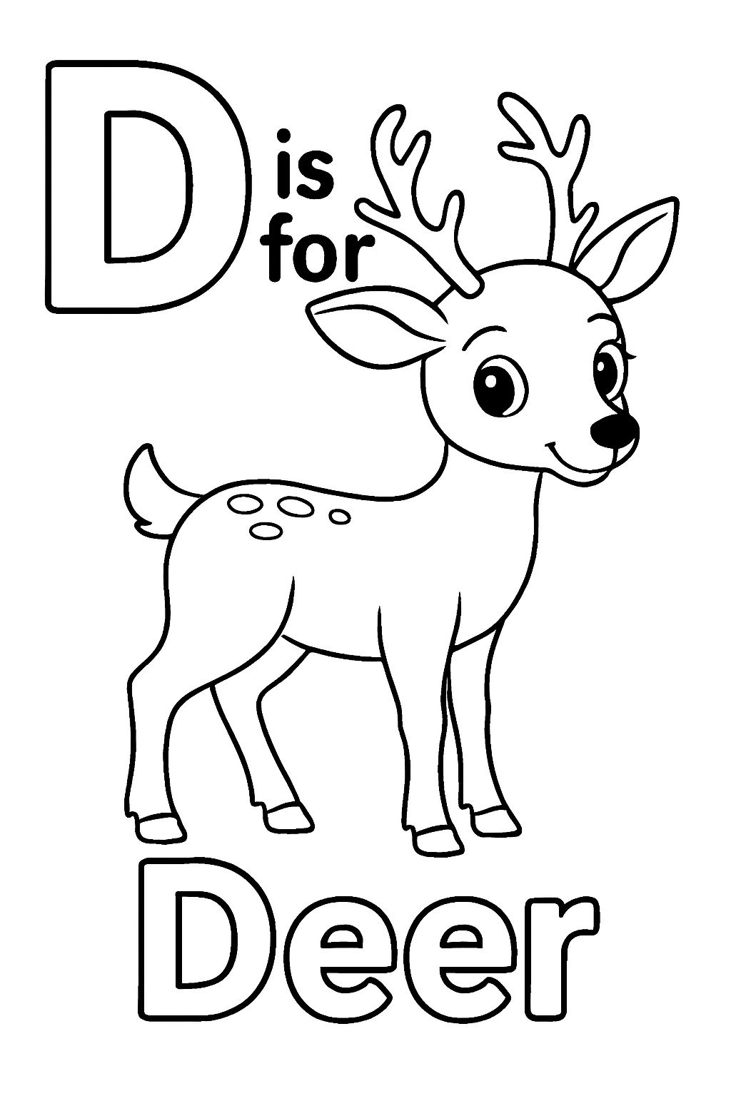 Playful Cartoon Deer Coloring Page with Alphabet Letters