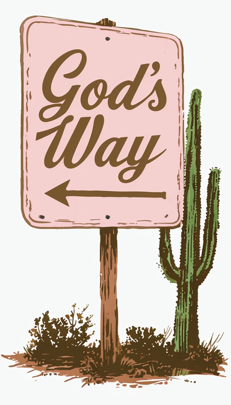 Vintage God's Way Sign with Cactus Illustration Poster