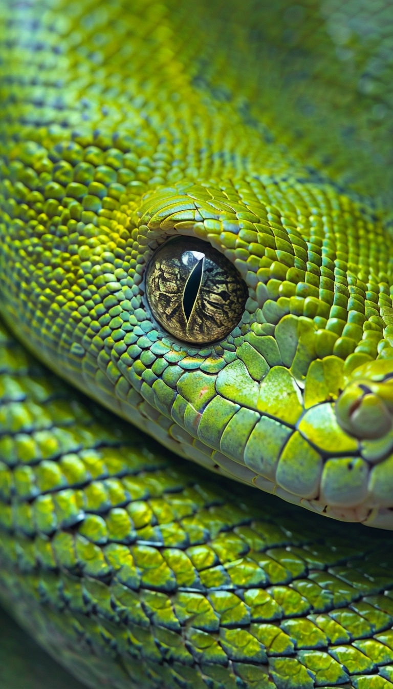 Vibrant Close-Up Snake Skin with Intricate Eye Detail Mobile Wallpaper