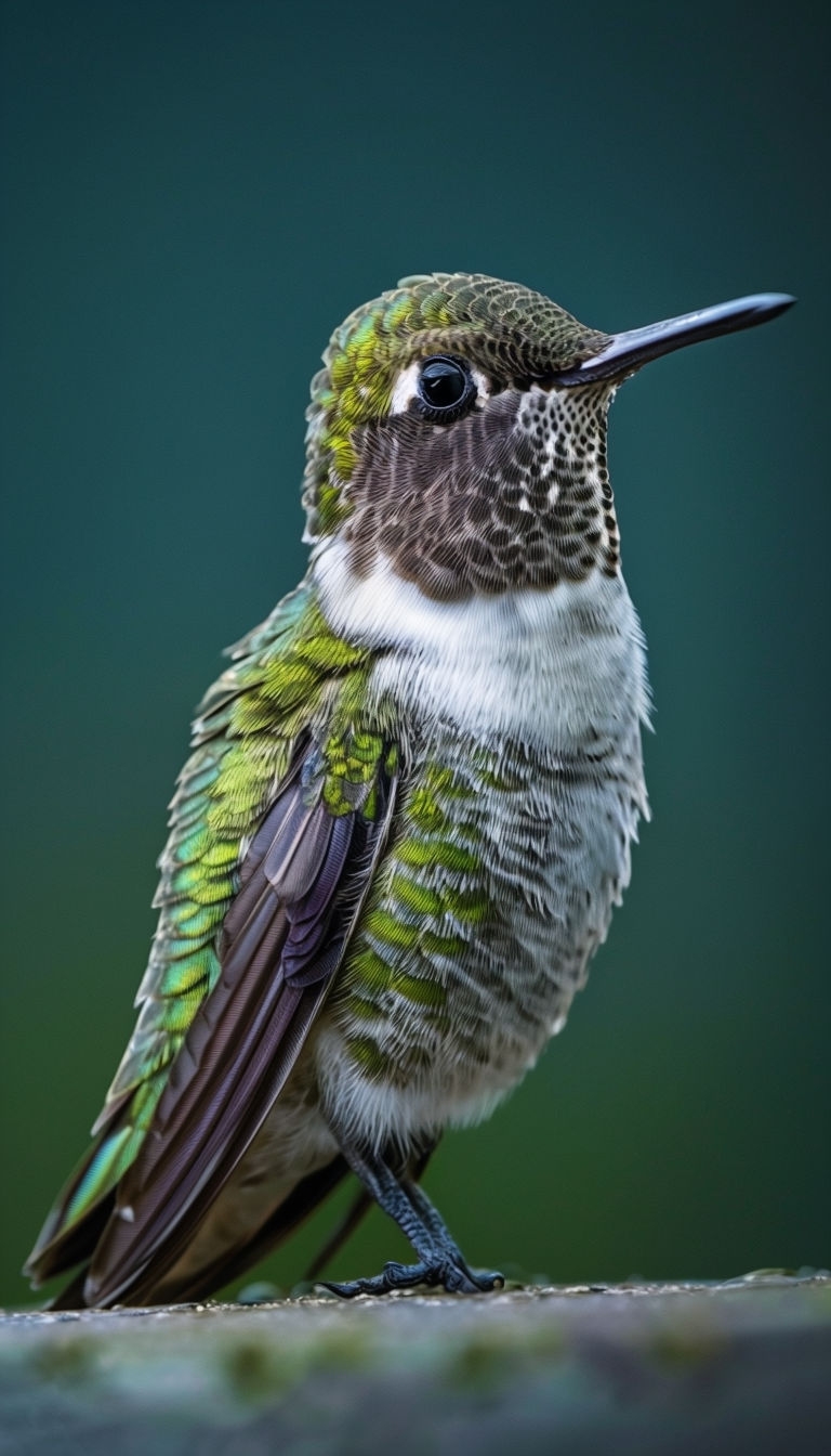 Vibrant Hummingbird Close-Up with Serene Gradient Background Mobile Wallpaper