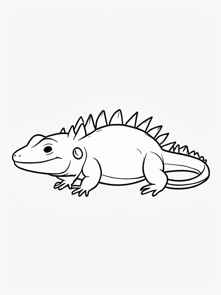 Minimalist Cartoon Lizard Line Drawing for Coloring Book Pages