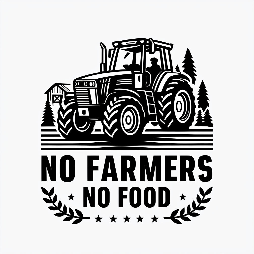 No Farmers No Food Rustic Tractor Silhouette T-Shirt