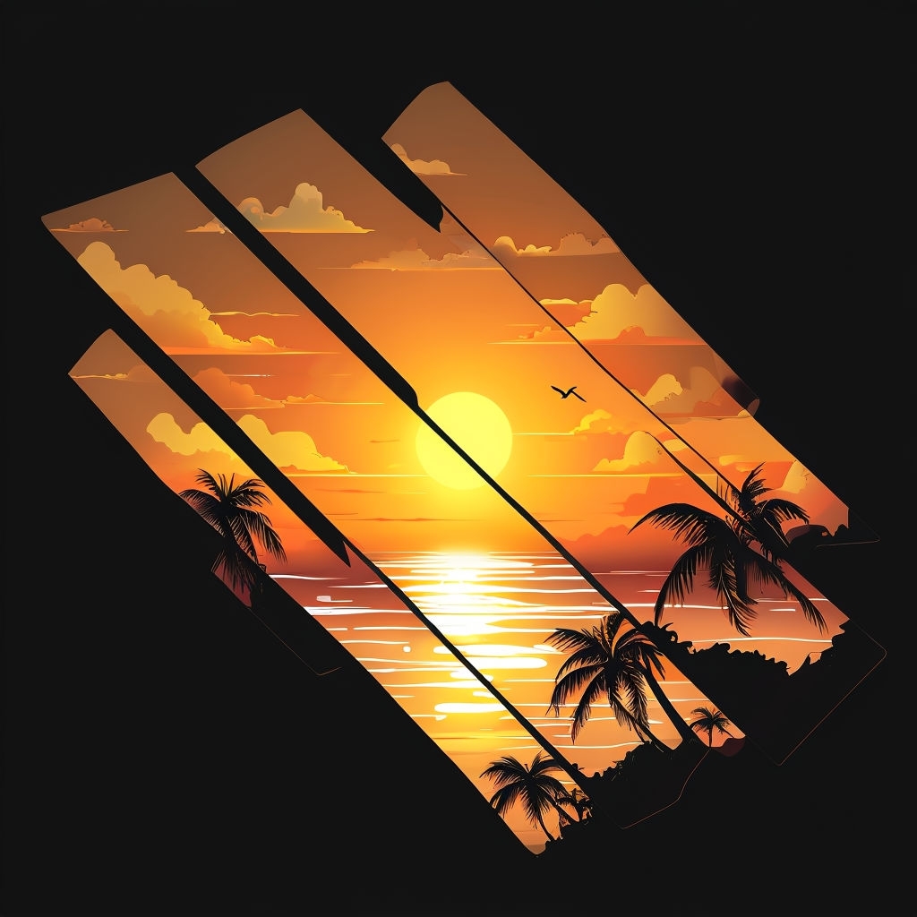 Striking Tropical Sunset Illustration with Palm Trees T-shirt