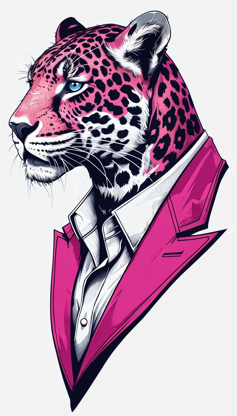 Regal Pink Spotted Jaguar in Formal Attire Illustration Mobile Wallpaper
