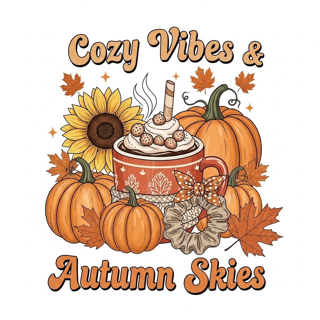 Cozy Vibes Autumn Skies Hot Chocolate Mug T-Shirt