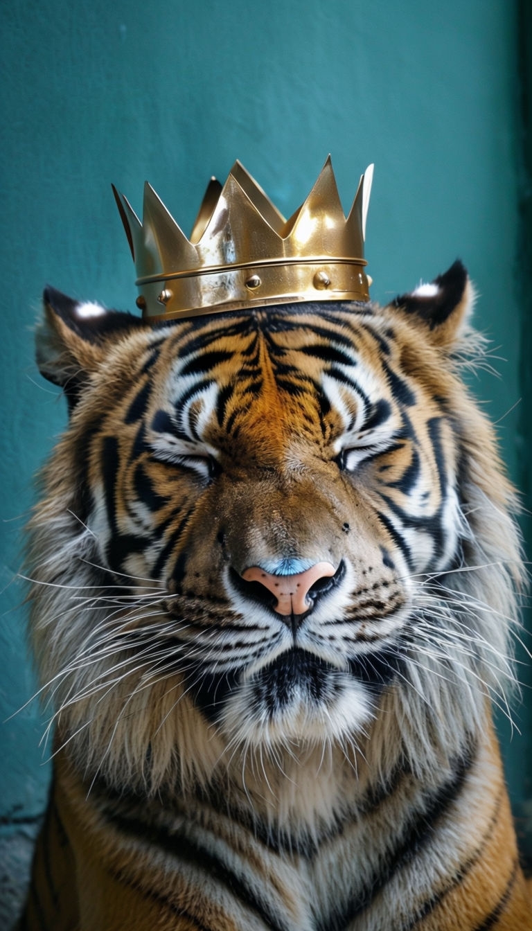 Regal Orange Tiger with Crown Close-Up Art