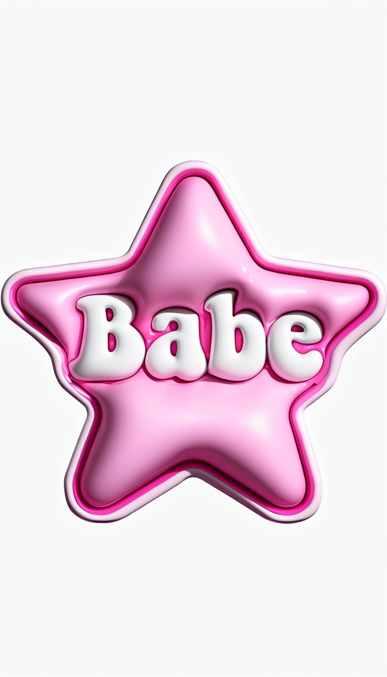 Playful 3D Babe Text in Star Shape Design Poster