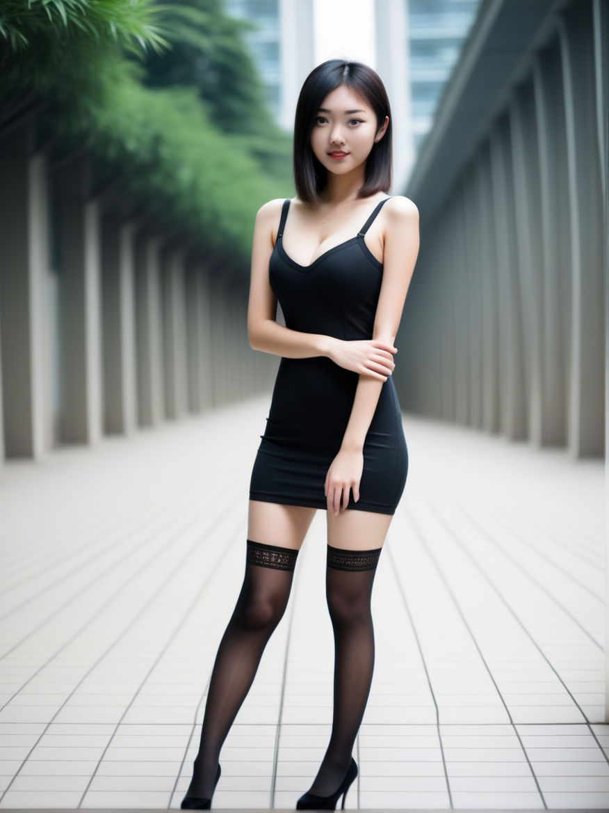 a cute Asian young woman in tight dress