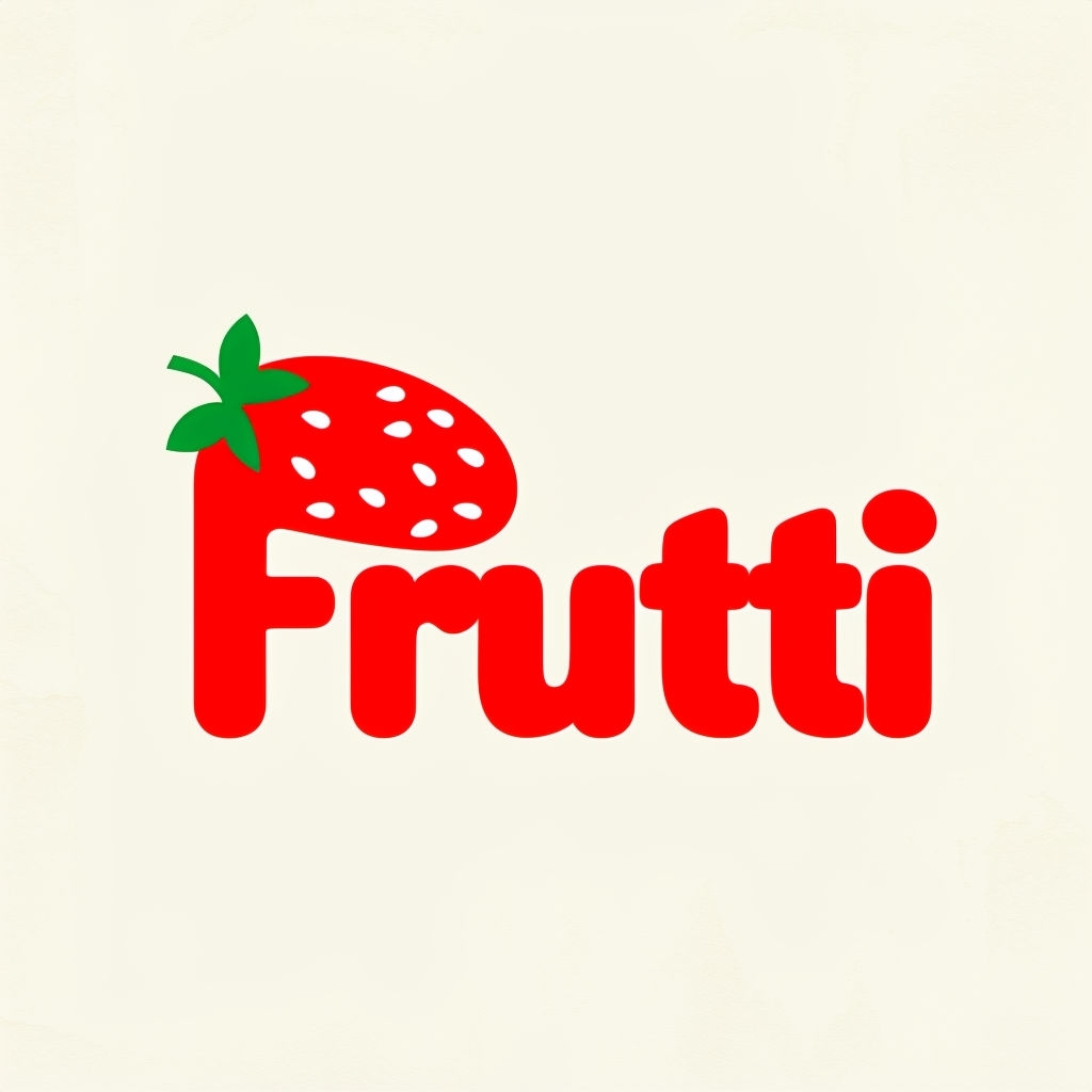 Playful Frutti Logo with Strawberry Icon and Bold Red Letters Logo