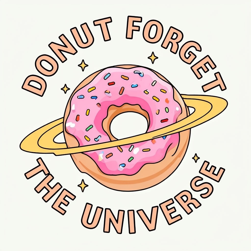 Playful Donut Illustration with Whimsical Universe Text T-Shirt