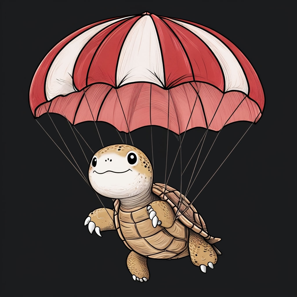 Whimsical Cartoon Turtle with Parachute Adventure Art