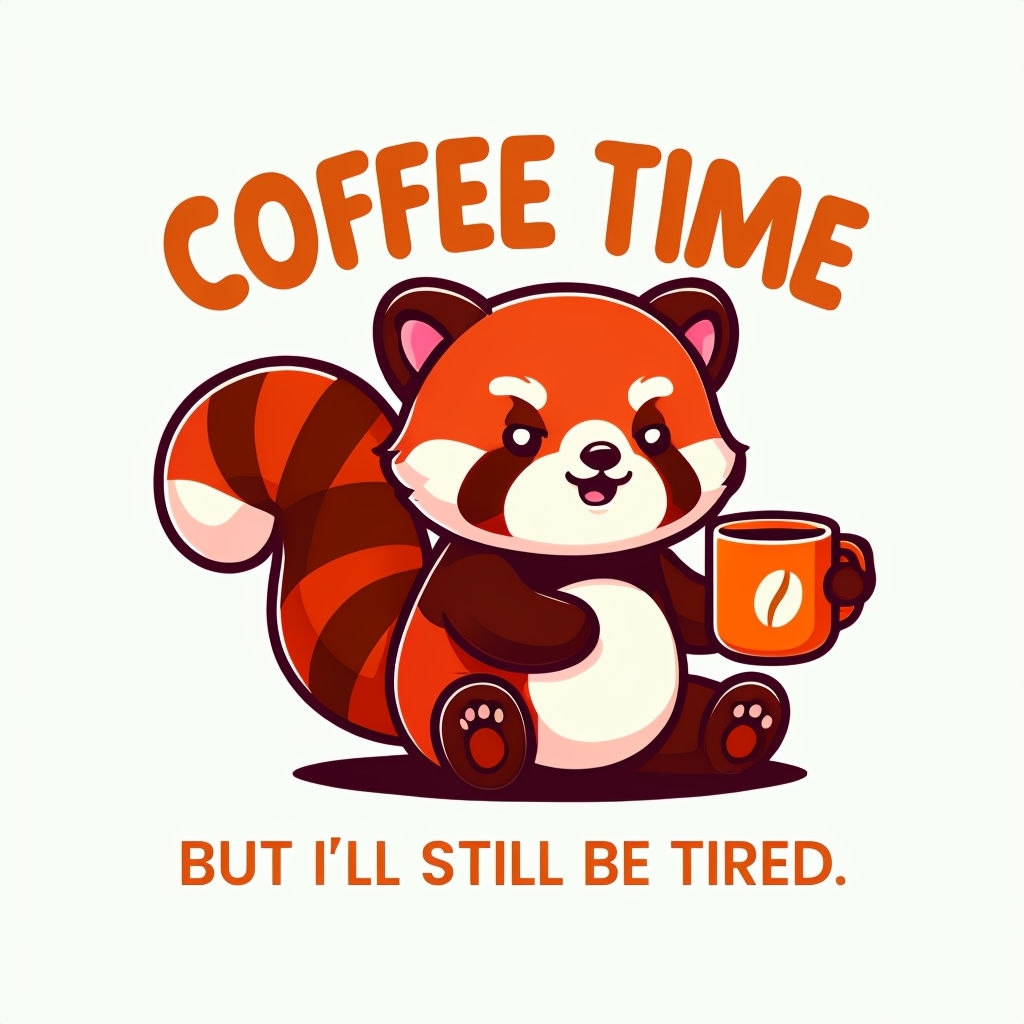 Cheerful Cartoon Red Panda with Coffee Time Mug Design