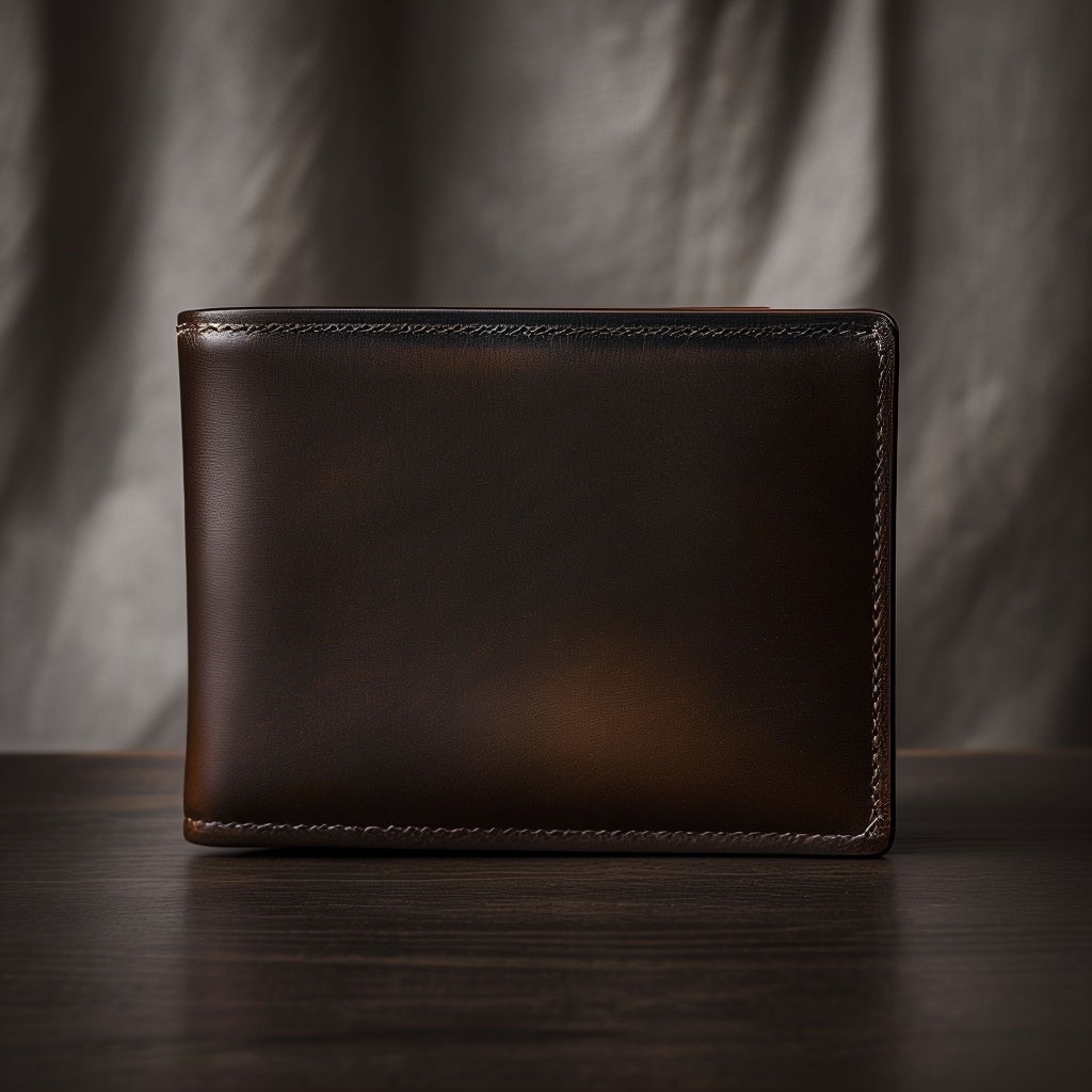 Elegant Dark Brown Leather Wallet Still Life Photograph Mockup