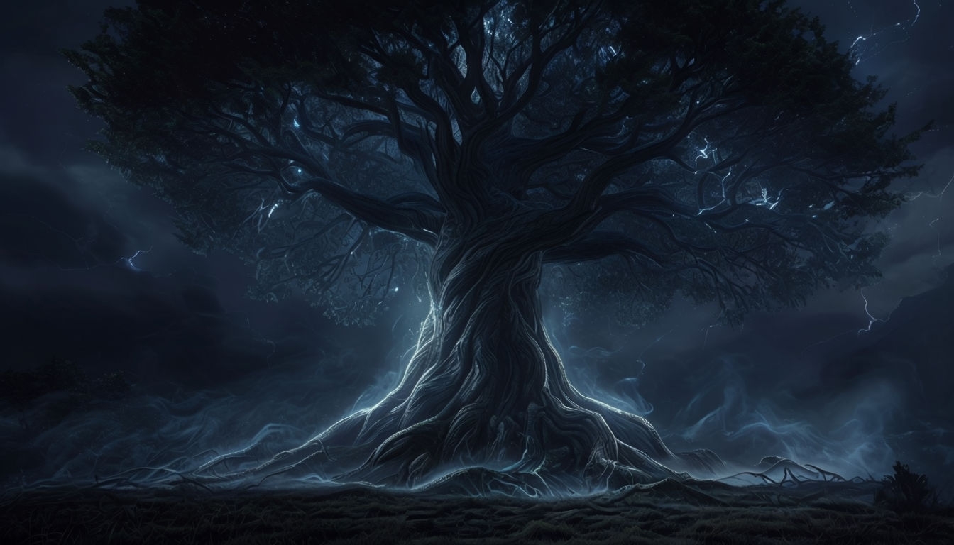 Majestic Magical Tree Under Moonlight Art for Enchanting Atmosphere