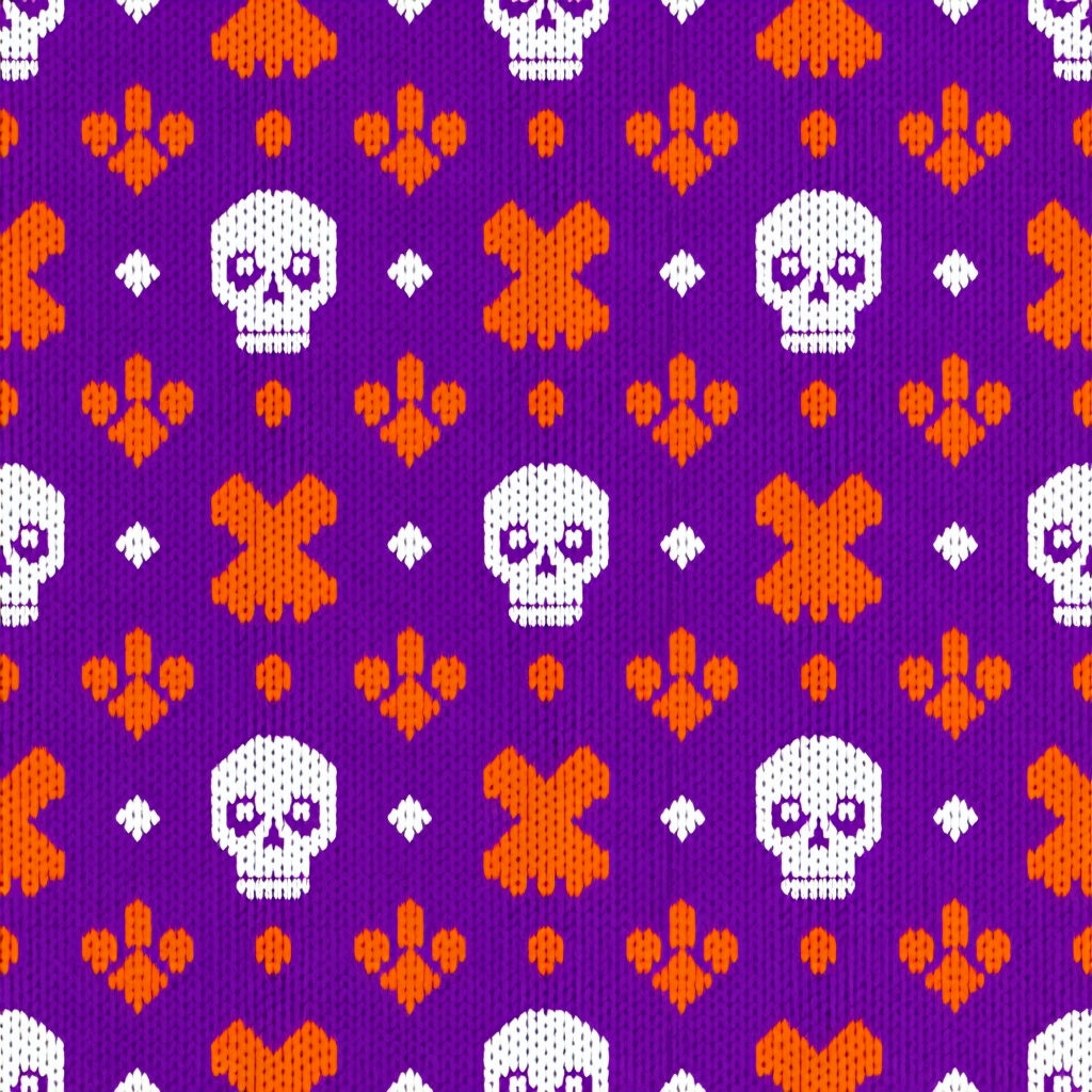 Spooky Knitted Skull and Diamond Pattern for Halloween Seamless Pattern
