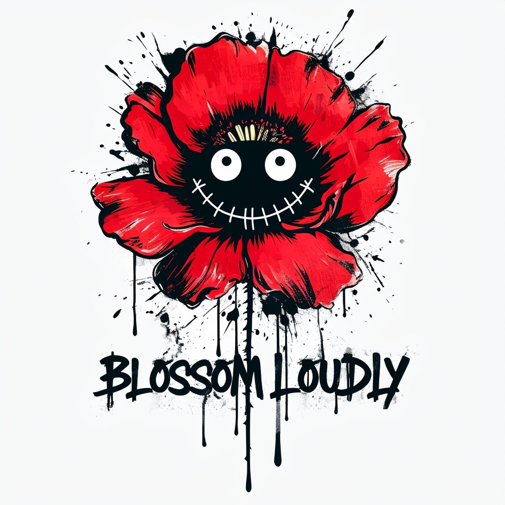 Whimsical Sinister Poppy with Stitched Smile T-Shirt