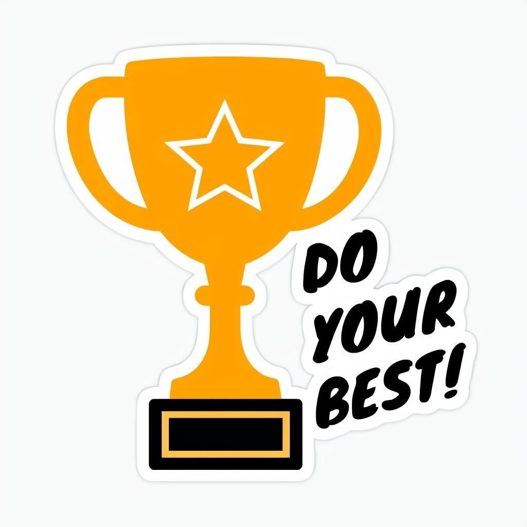 Motivational Cartoon Trophy with Do Your Best Text Sticker