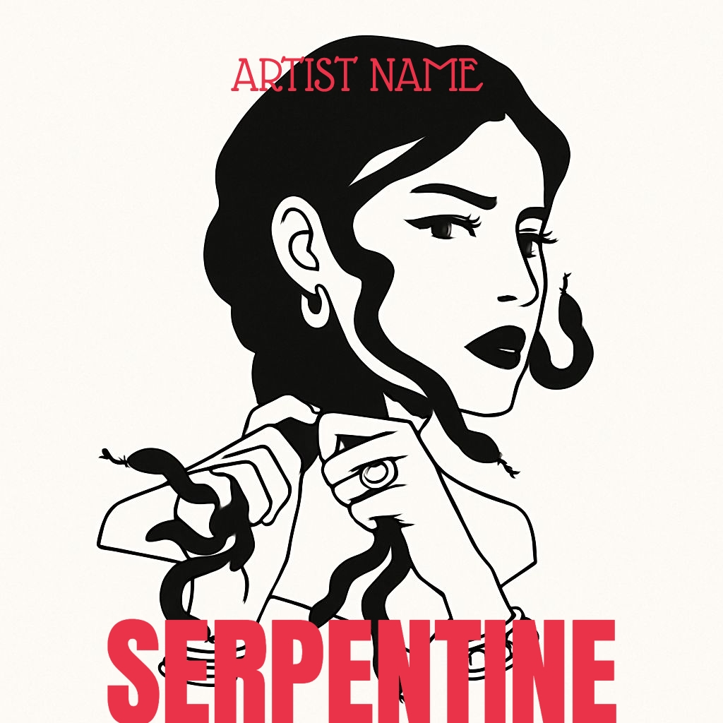 Minimalist Woman with Serpents Black Line Art Spotify Album Cover