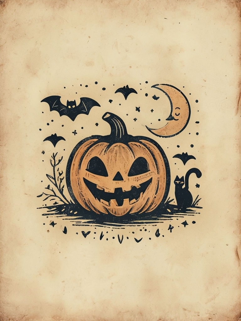 Vintage Halloween Jack-o'-Lantern Scene T-Shirt Design