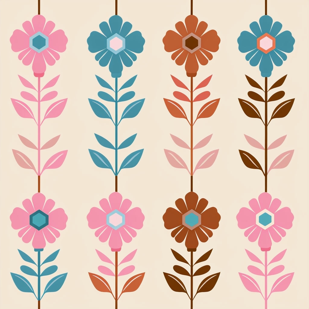 Vibrant Geometric Flower Pattern in Pastel Colors Seamless Pattern