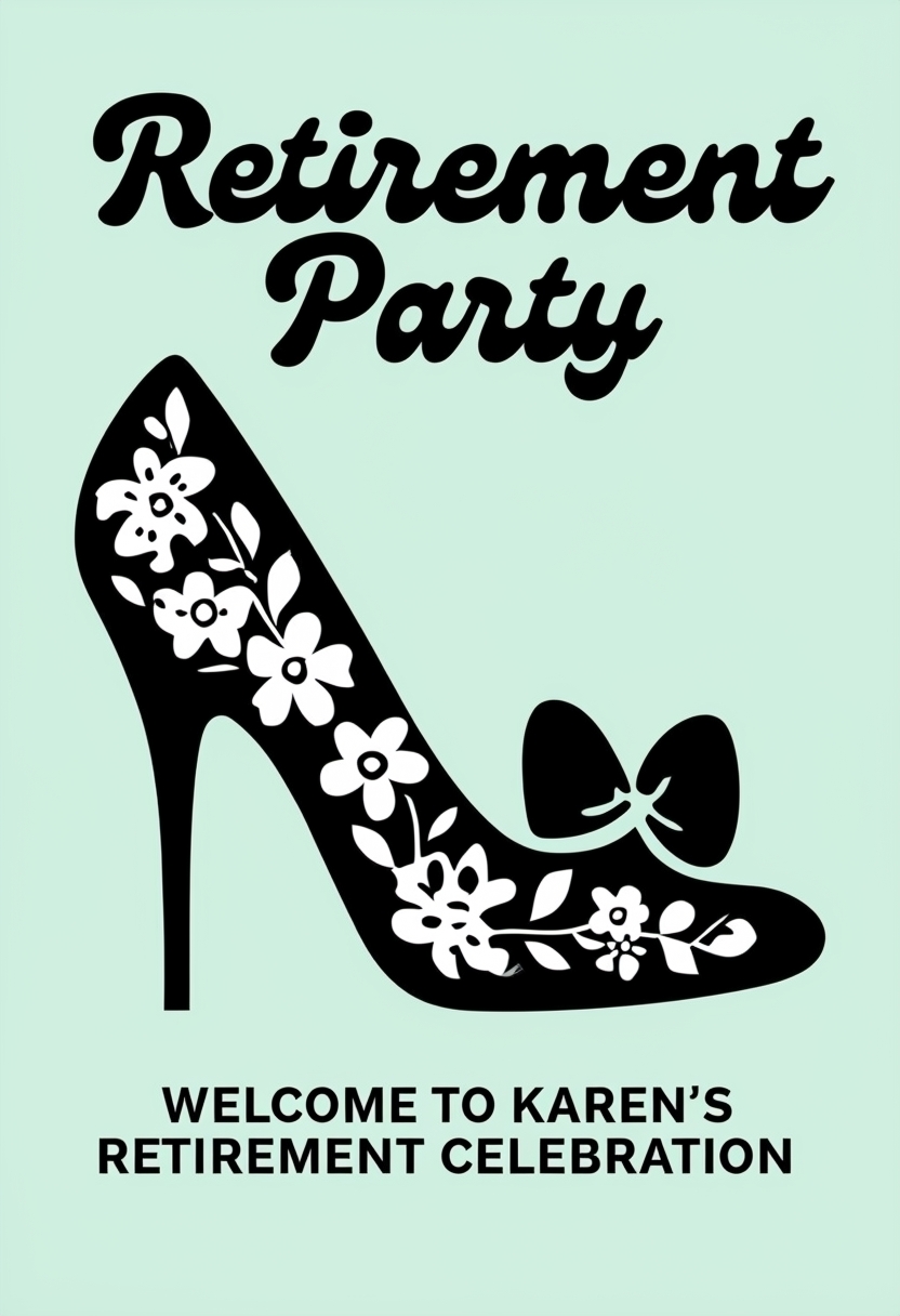 Stylish High-Heeled Shoe Retirement Party Poster Design Event Sign