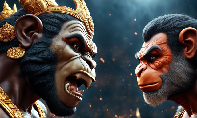 Create a realistic image of ravana vs monkey face hanuman Pu... by ...